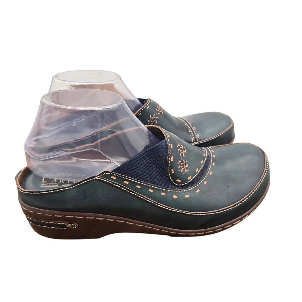 L'Artiste Chino Leather Clog Slip On Mule Womens 42 Blue Tan by Spring Step - Picture 4 of 12
